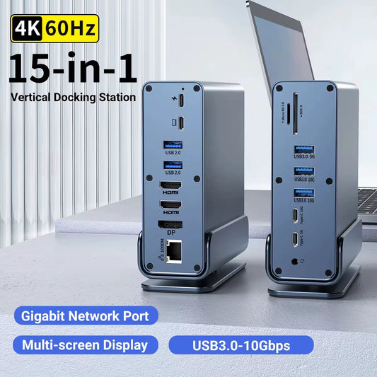 16 in 1 Docking Station Multiport Adapter with Dual 4K Hdtv/Displayport 7USB Ports 100W PD Audio SD TF for Macbook