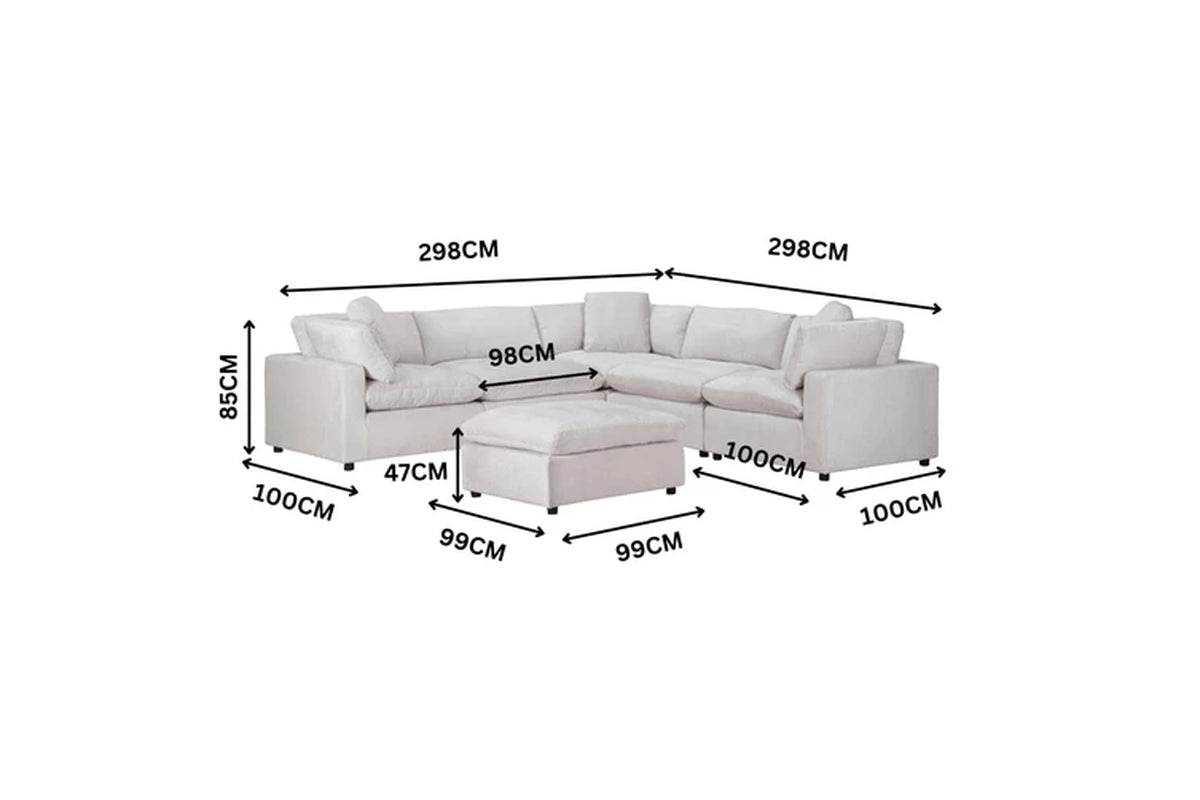 Cloud 4 Seater Modular Corner Sofa Lounge with Ottoman Beige