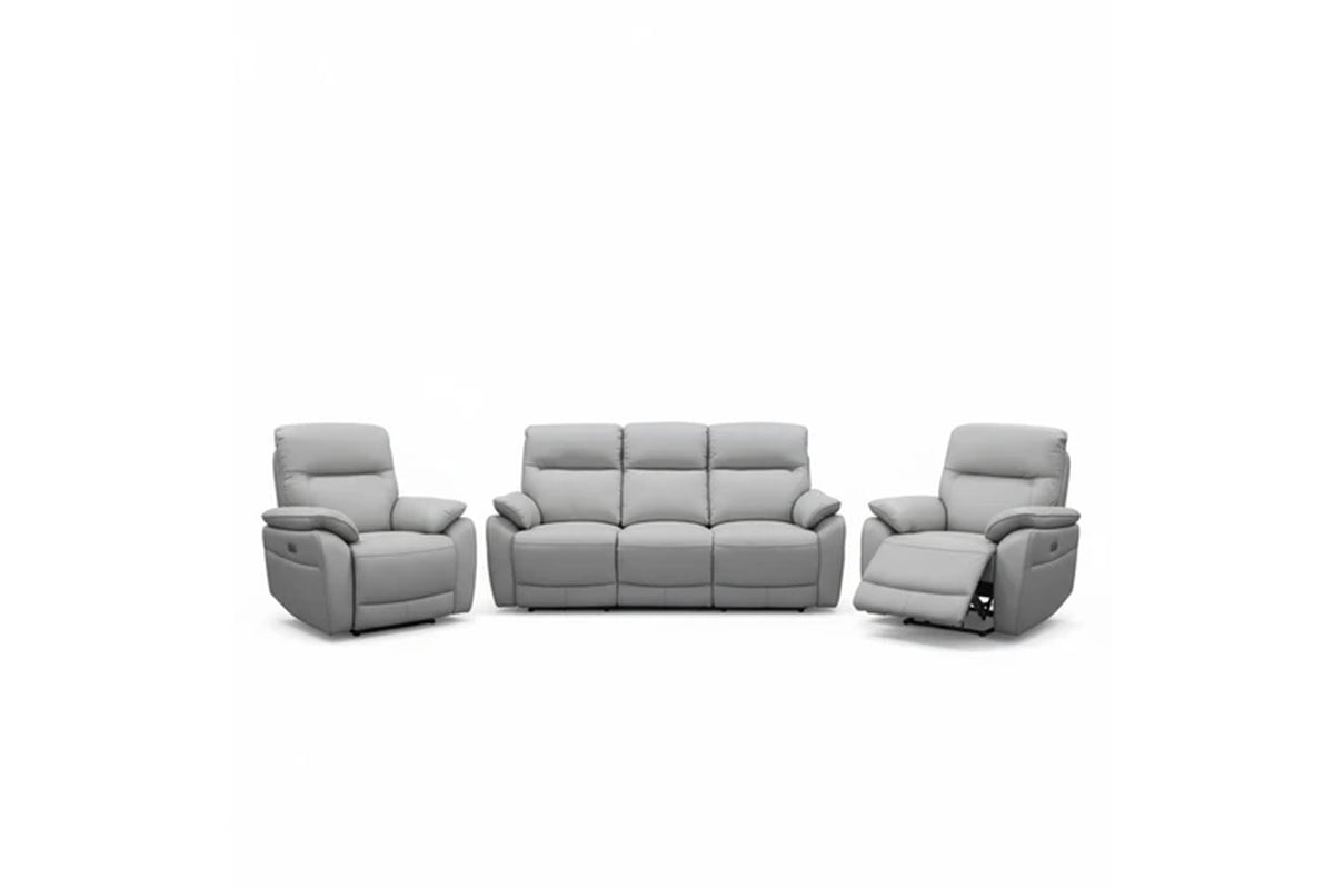 North Star 1+1+3 Seater Electric Power Genuine Leather Recliner Sofa Lounge Silver