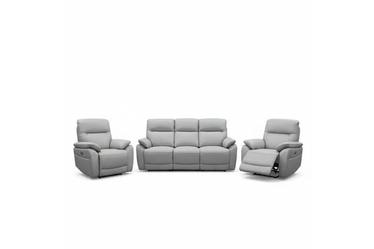 North Star 1+1+3 Seater Electric Power Genuine Leather Recliner Sofa Lounge Silver