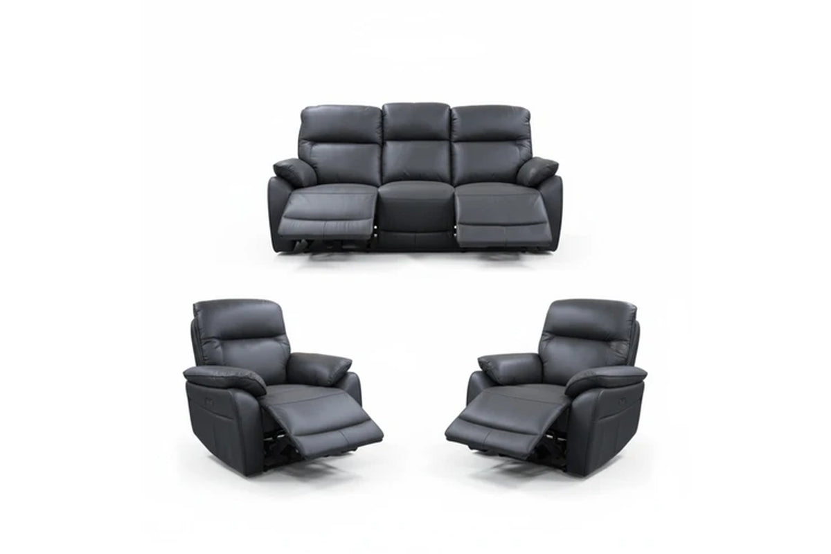 North Star 1+1+3 Seater Electric Power Genuine Leather Recliner Sofa Lounge Graphite Grey