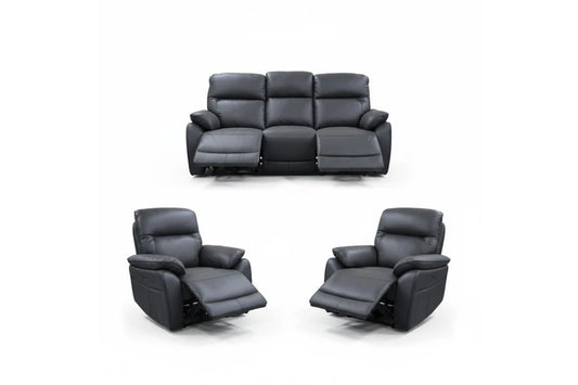 North Star 1+1+3 Seater Electric Power Genuine Leather Recliner Sofa Lounge Graphite Grey