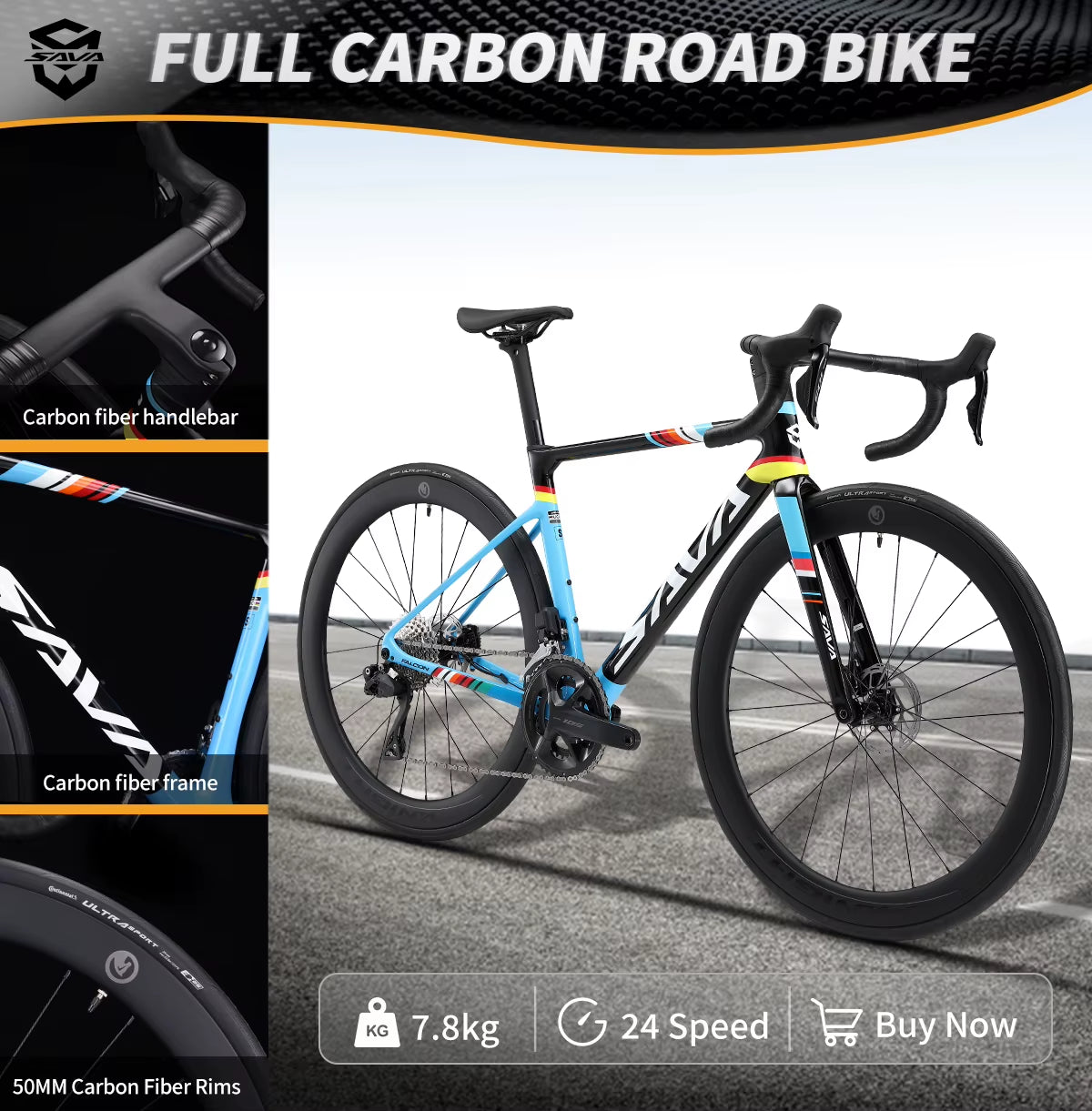 C7 Racing Team Full Carbon Fiber Electronic Shifting Road Bike 24-Speed with SHIMAN0 7170 DI2 Kit, UCI Approved