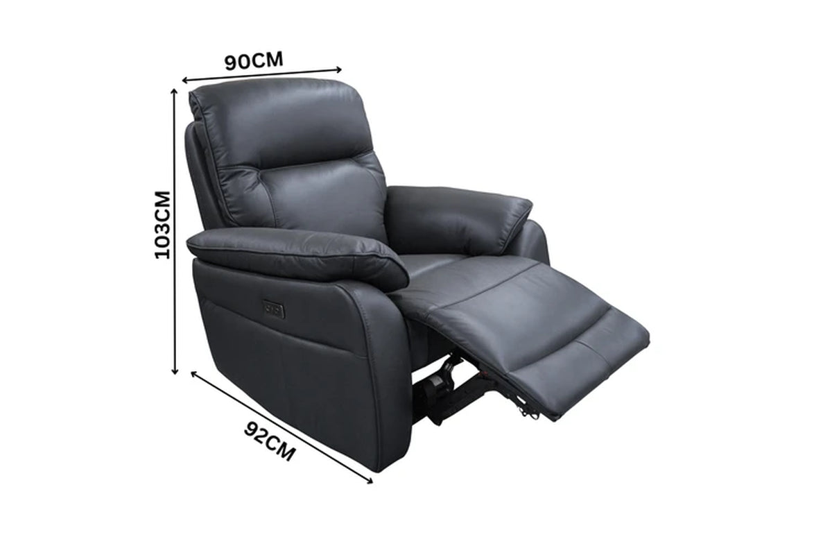 North Star 1+1+3 Seater Electric Power Genuine Leather Recliner Sofa Lounge Graphite Grey