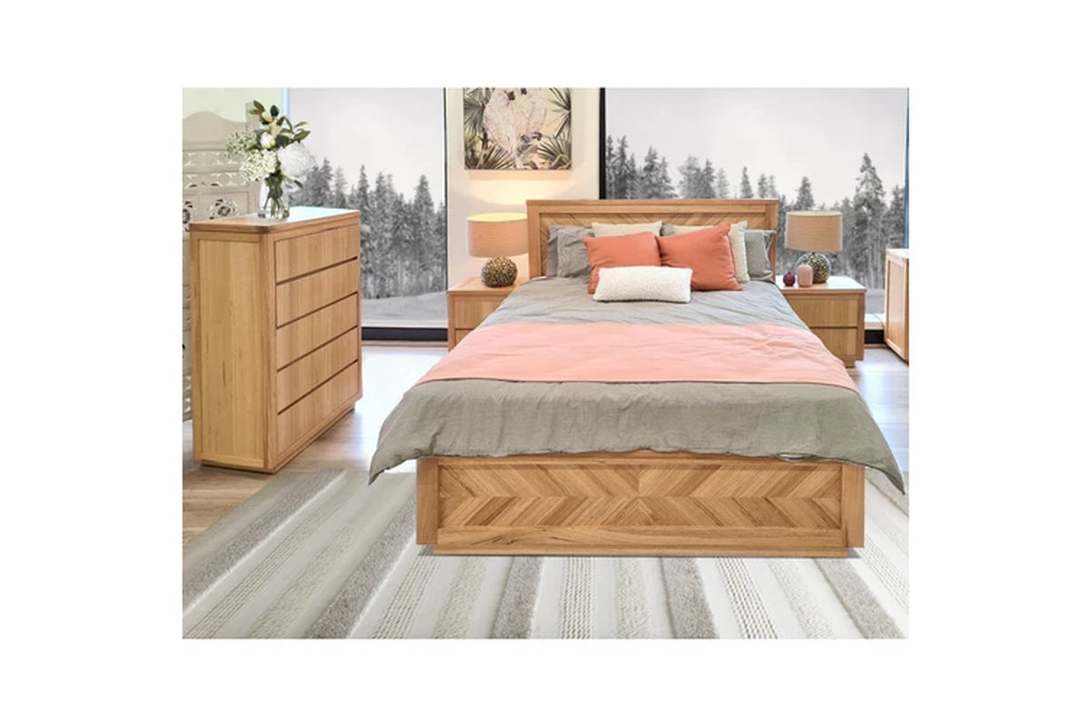 Rosemallow 4Pc King Bed Frame Bedroom Suite Timber Bedside Tallboy Package Set