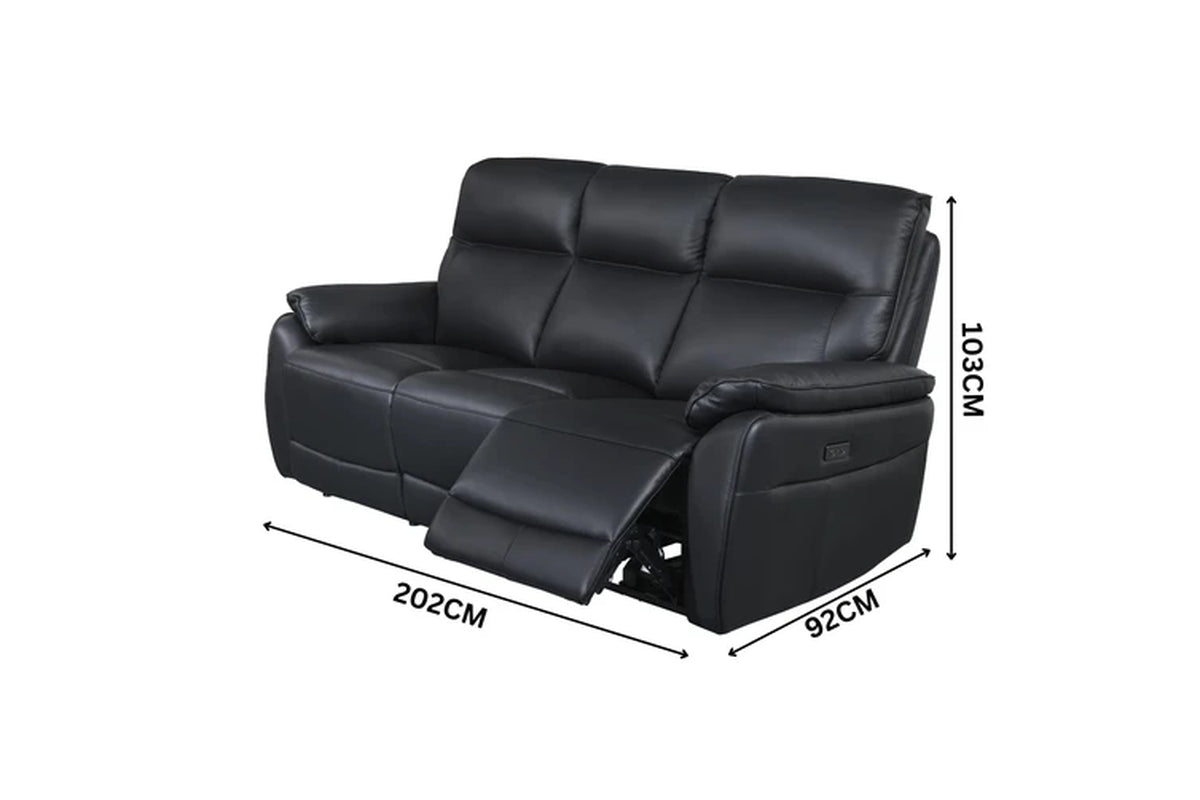 North Star 1+1+3 Seater Electric Power Genuine Leather Recliner Sofa Lounge Black