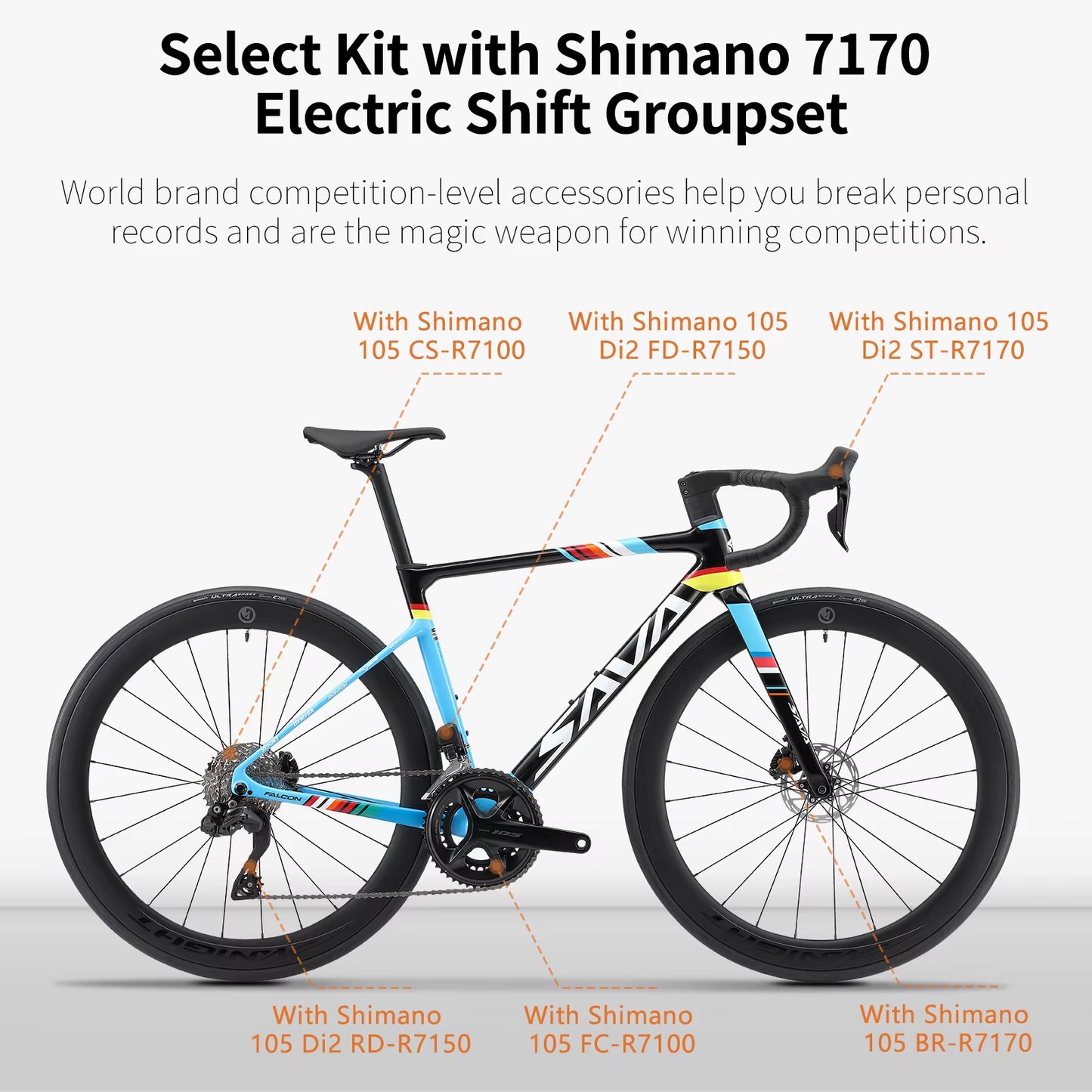 C7 Racing Team Full Carbon Fiber Electronic Shifting Road Bike 24-Speed with SHIMAN0 7170 DI2 Kit, UCI Approved