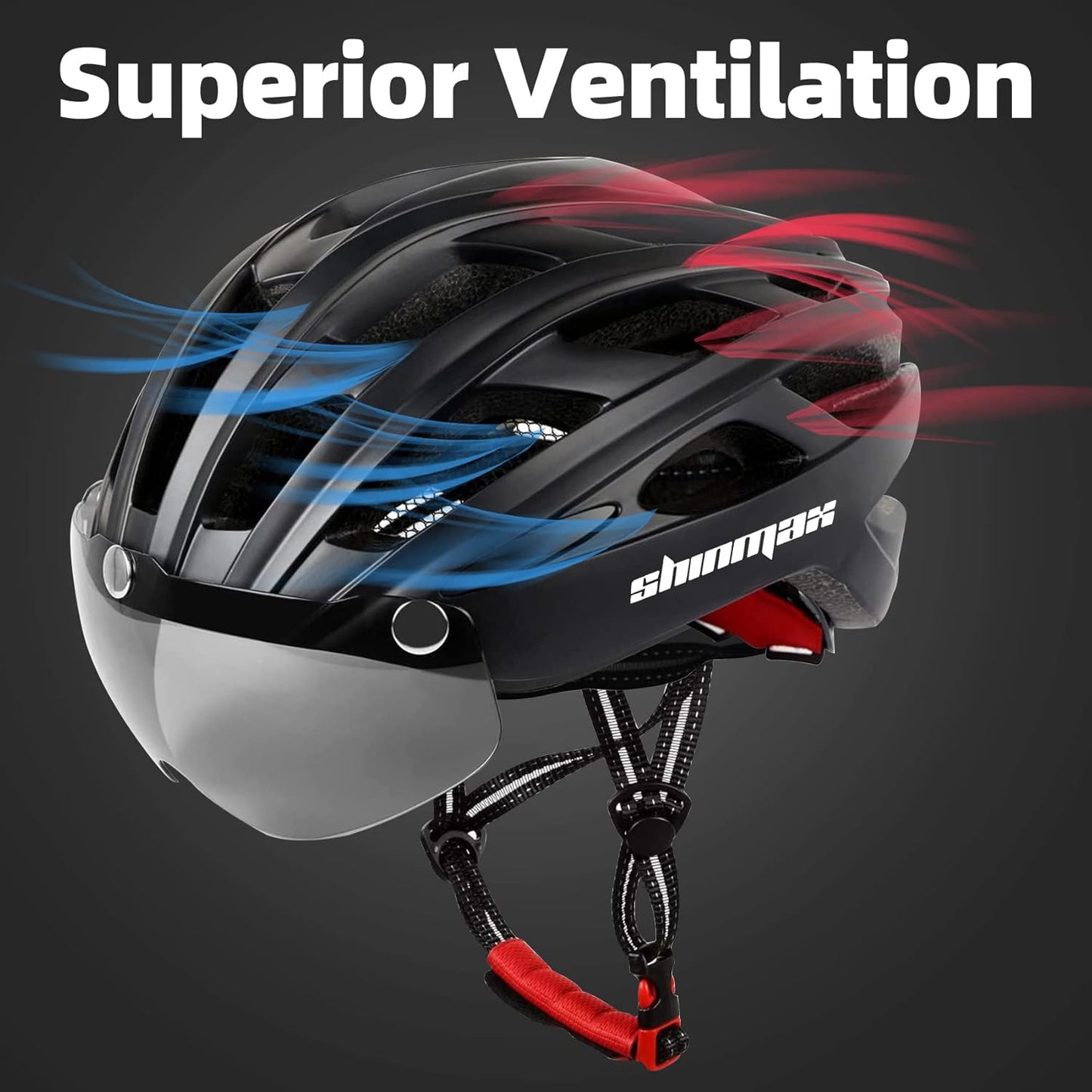 Bike Helmet, CPSC/CPC Certificated Bicycle Helmet with Detachable Magnetic Goggles&Led Back Light&Portable Backpack Cycling Helmet Adjustable Mountain Bike Helmet for Adult Men Women SM-T69