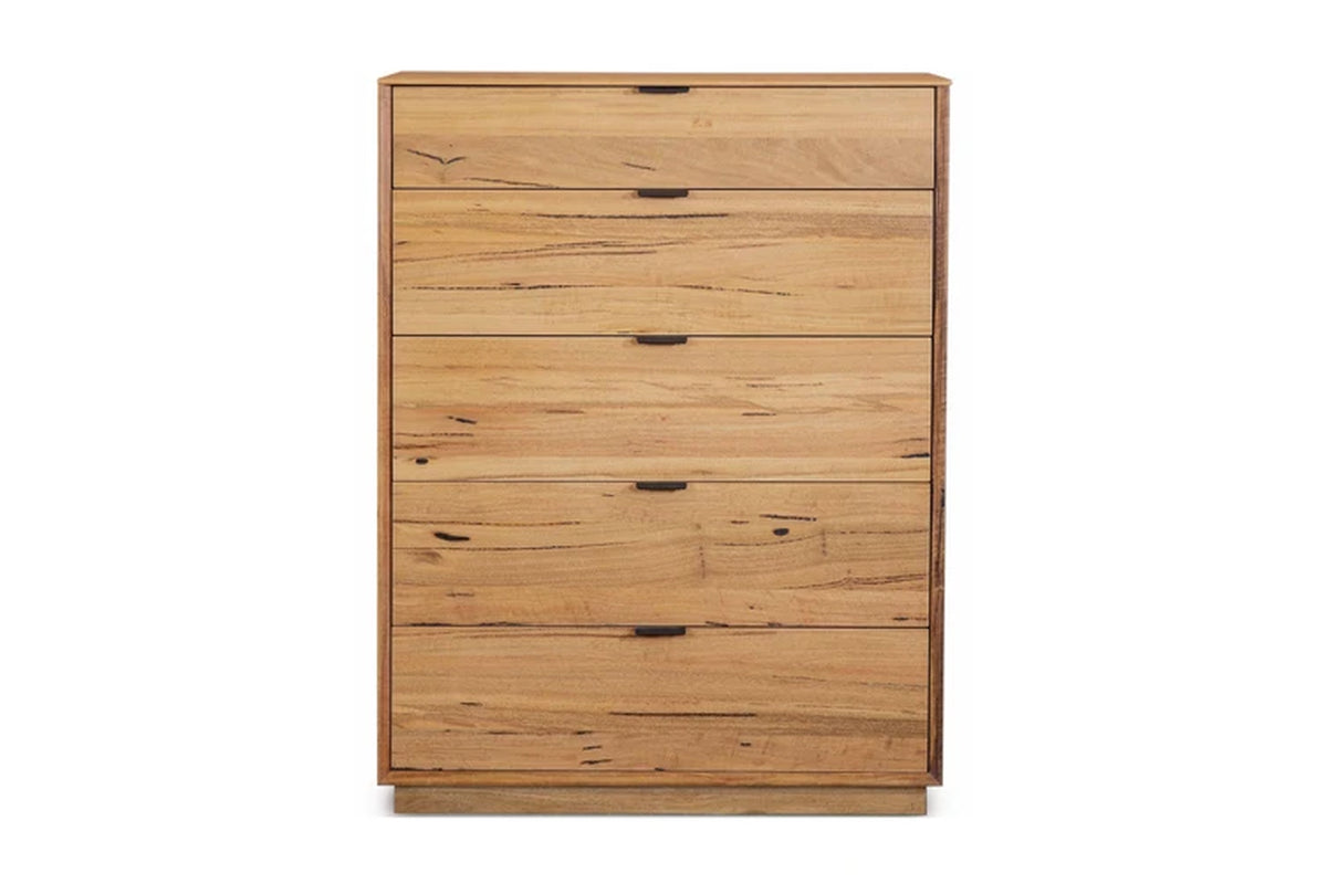 Japandi King Bed Frame Set Bedside Table Tallboy Natural Oak