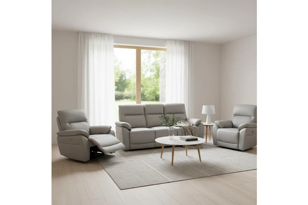 North Star 1+1+3 Seater Electric Power Genuine Leather Recliner Sofa Lounge Silver