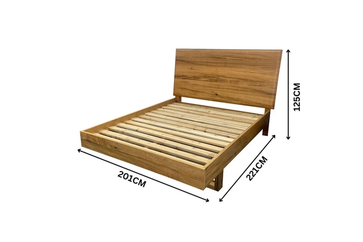 Japandi King Bed Frame Set Bedside Table Tallboy Natural Oak