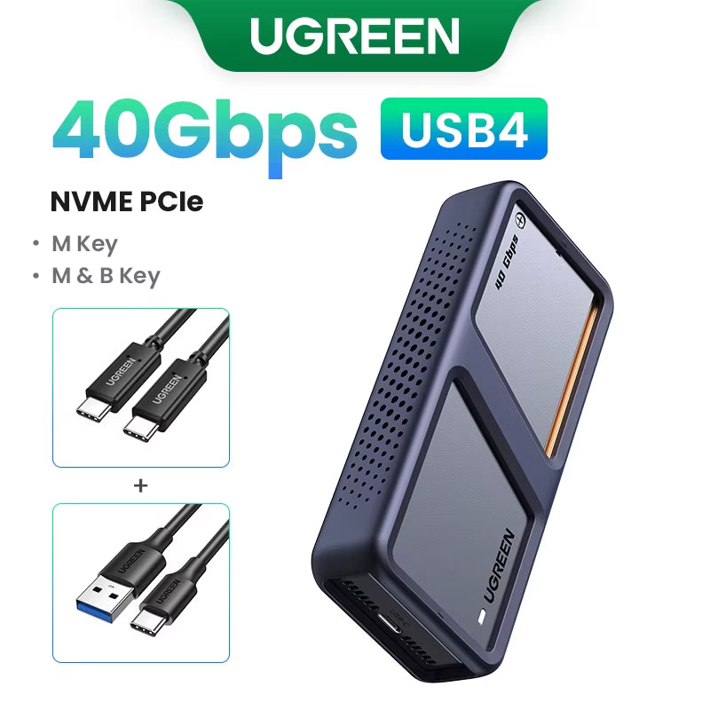 40Gbps Nvme SSD Case SSD Enclosure M.2 to USB4.0 Adapter for M.2 NVME PCIE Built-In Cooling Vest Aluminum Case