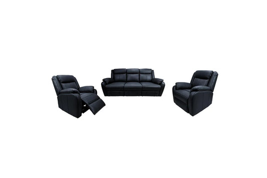 Bella 3+1+1 Seater Electric Recliner Genuine Leather Upholstered Lounge - Black