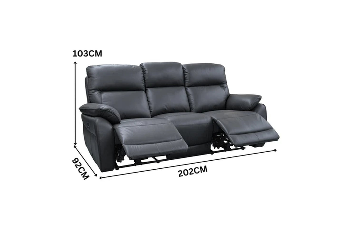 North Star 1+1+3 Seater Electric Power Genuine Leather Recliner Sofa Lounge Graphite Grey