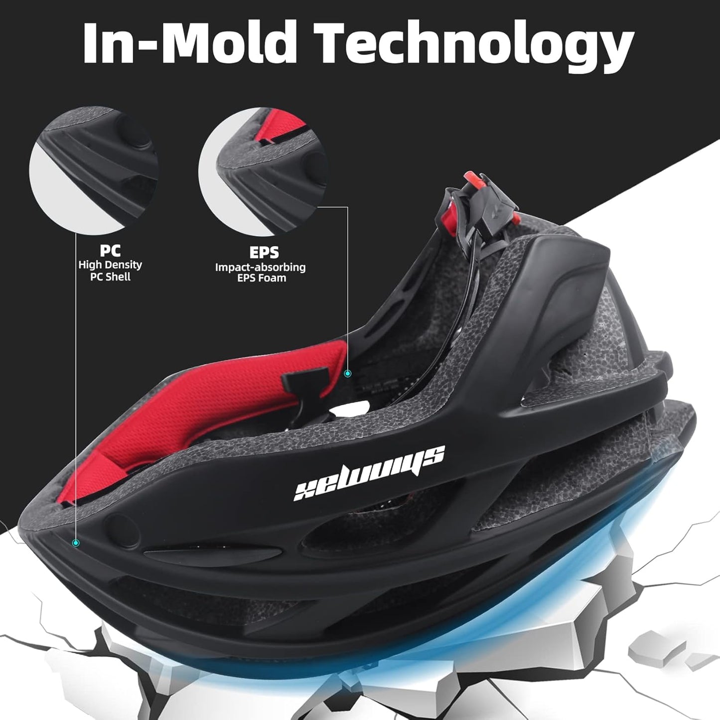 Bike Helmet, CPSC/CPC Certificated Bicycle Helmet with Detachable Magnetic Goggles&Led Back Light&Portable Backpack Cycling Helmet Adjustable Mountain Bike Helmet for Adult Men Women SM-T69