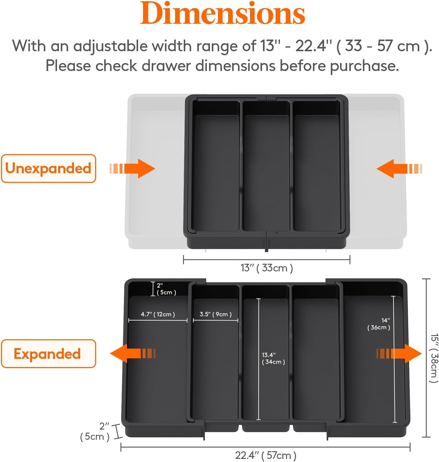 Cutlery Drawer Organiser,Expandable Large Cutlery Tray for Kitchen,Kitchen Storage & Organisation,Utensil Drawer Organiser, Plastic Kitchen Spatula Tools and Gadgets Storage Divider, Black