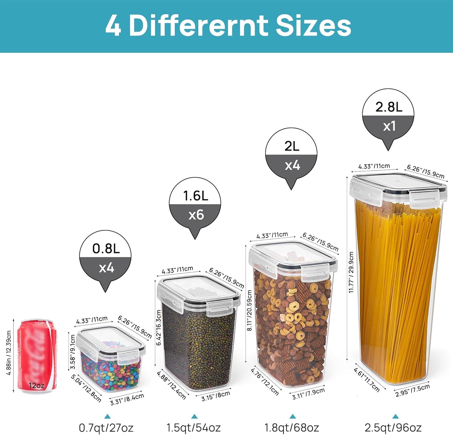 Airtight Food Storage Containers Set with Lids, 15Pcs BPA Free Plastic Dry Food Canisters for Kitchen Pantry Organization and Storage, Dishwasher Safe,Include 24 Labels