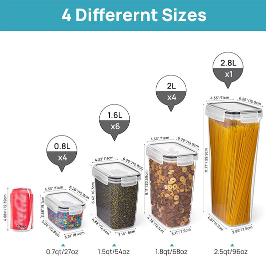 Airtight Food Storage Containers Set with Lids, 15Pcs BPA Free Plastic Dry Food Canisters for Kitchen Pantry Organization and Storage, Dishwasher Safe,Include 24 Labels