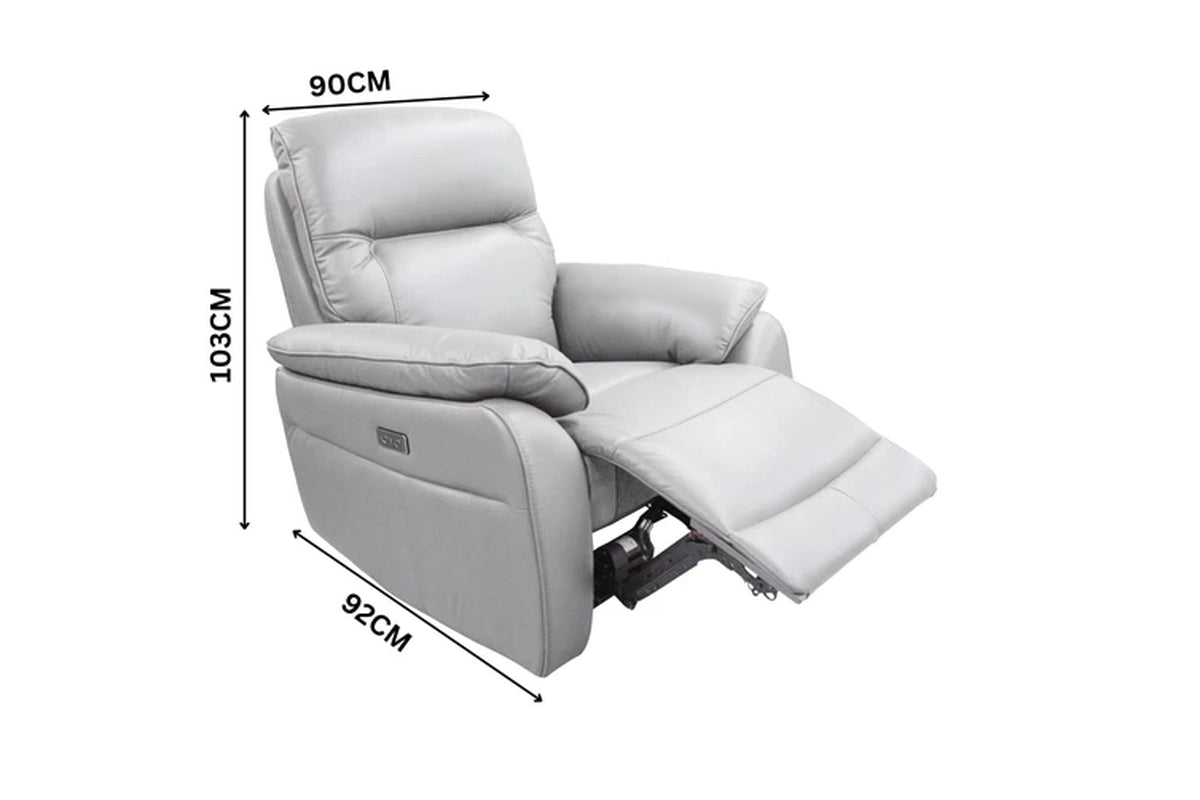 North Star 1+1+3 Seater Electric Power Genuine Leather Recliner Sofa Lounge Silver