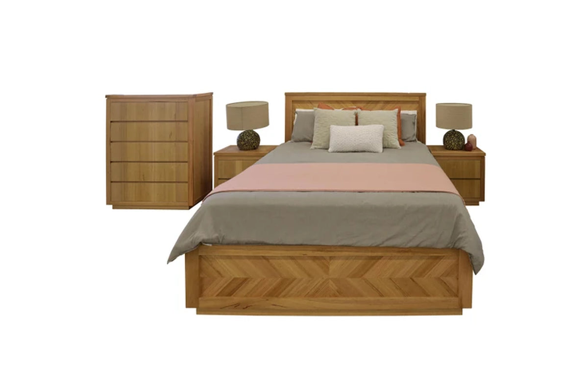Rosemallow 4Pc King Bed Frame Bedroom Suite Timber Bedside Tallboy Package Set