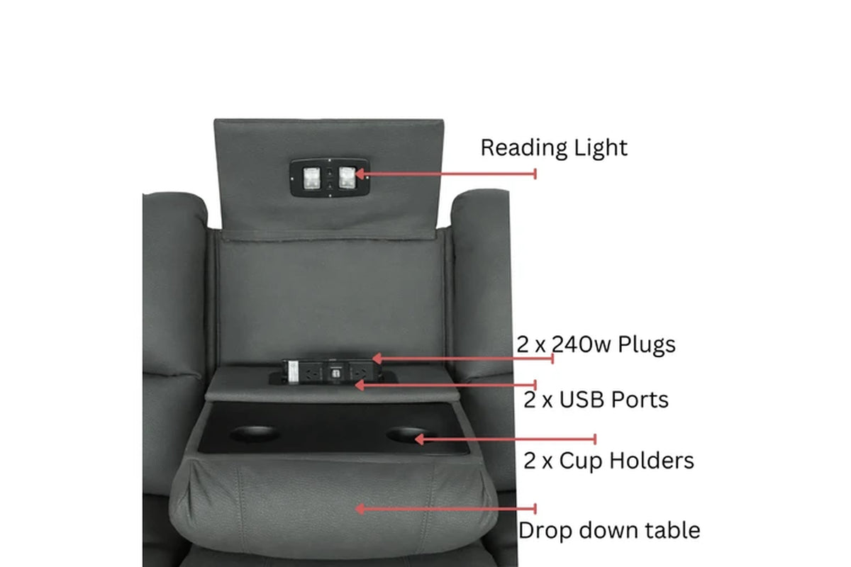 Anderson 1+2+3 Seater Fabric Electric Recliner Sofa Lounge Chair Set Onyx