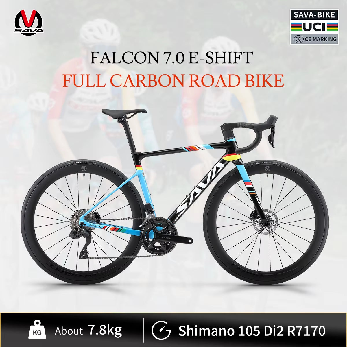 C7 Racing Team Full Carbon Fiber Electronic Shifting Road Bike 24-Speed with SHIMAN0 7170 DI2 Kit, UCI Approved