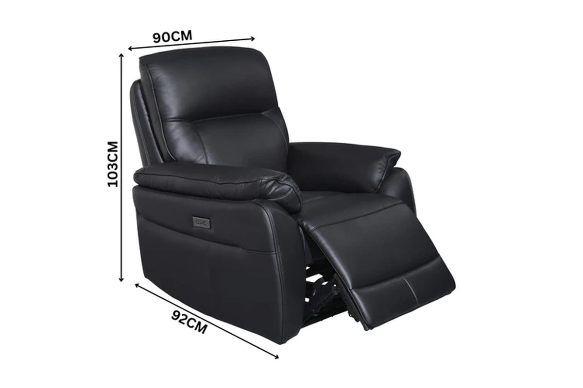 North Star 1+1+3 Seater Electric Power Genuine Leather Recliner Sofa Lounge Black