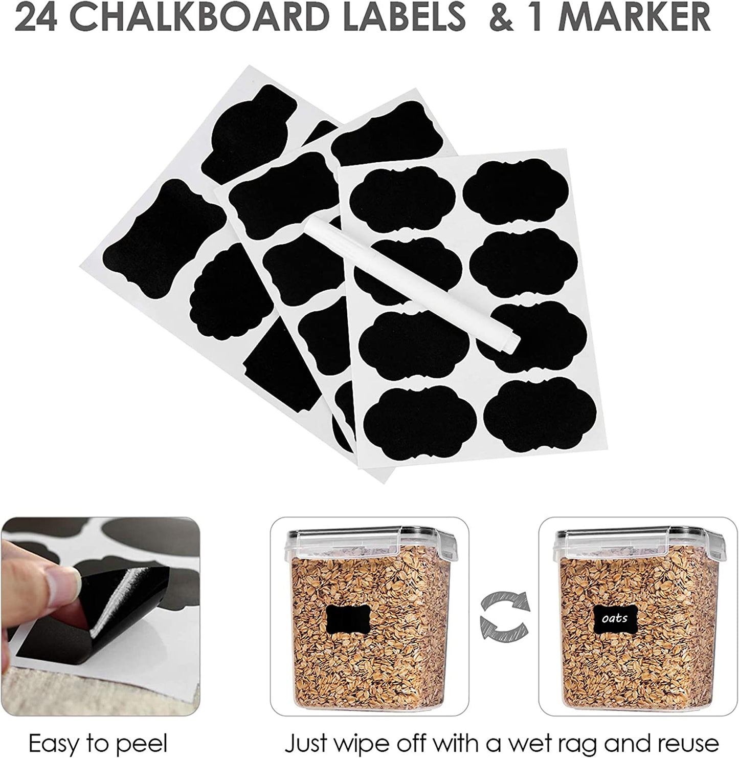 Airtight Food Storage Containers Set with Lids, 15Pcs BPA Free Plastic Dry Food Canisters for Kitchen Pantry Organization and Storage, Dishwasher Safe,Include 24 Labels