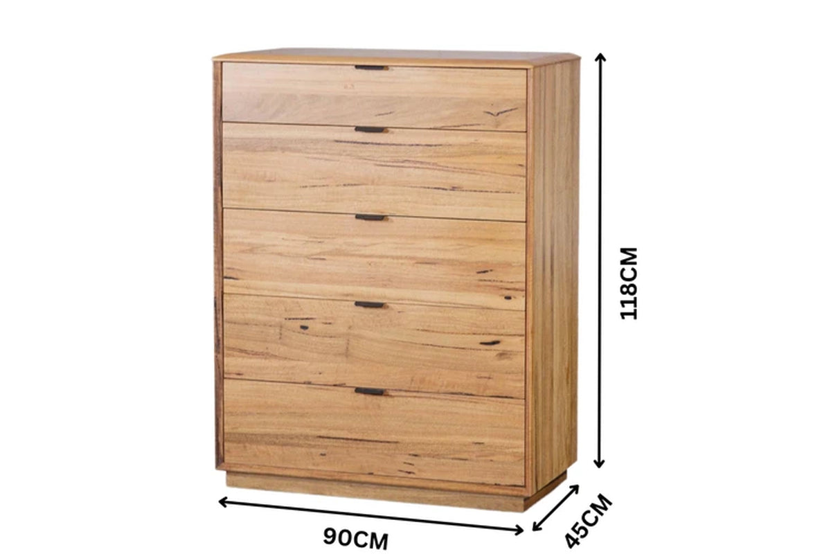 Japandi King Bed Frame Set Bedside Table Tallboy Natural Oak