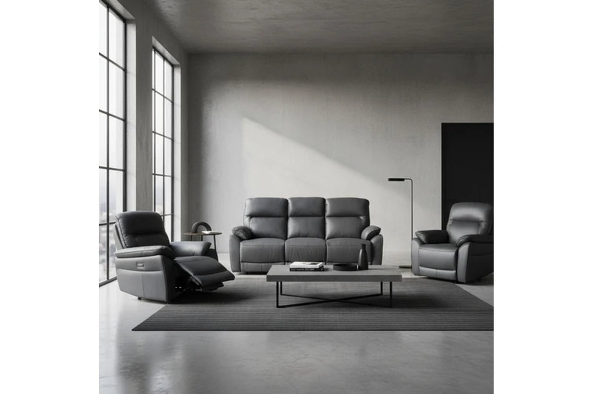 North Star 1+1+3 Seater Electric Power Genuine Leather Recliner Sofa Lounge Graphite Grey