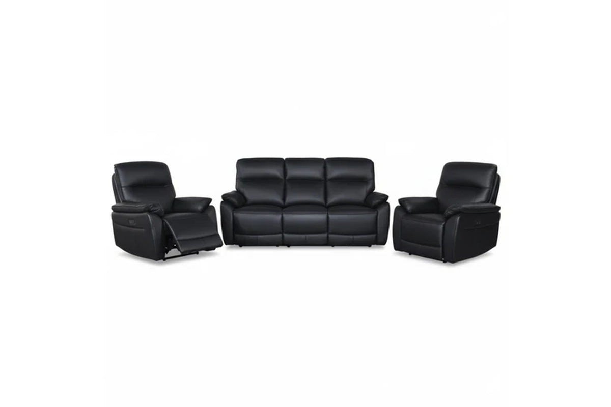 North Star 1+1+3 Seater Electric Power Genuine Leather Recliner Sofa Lounge Black