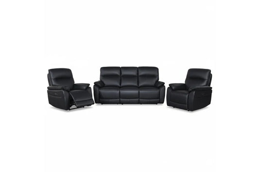 North Star 1+1+3 Seater Electric Power Genuine Leather Recliner Sofa Lounge Black
