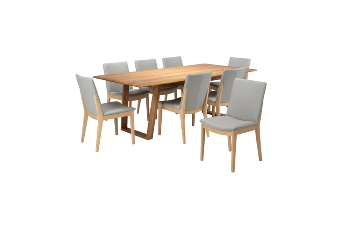 Japandi 9Pc Set Dining Table Chair Pewter Grey