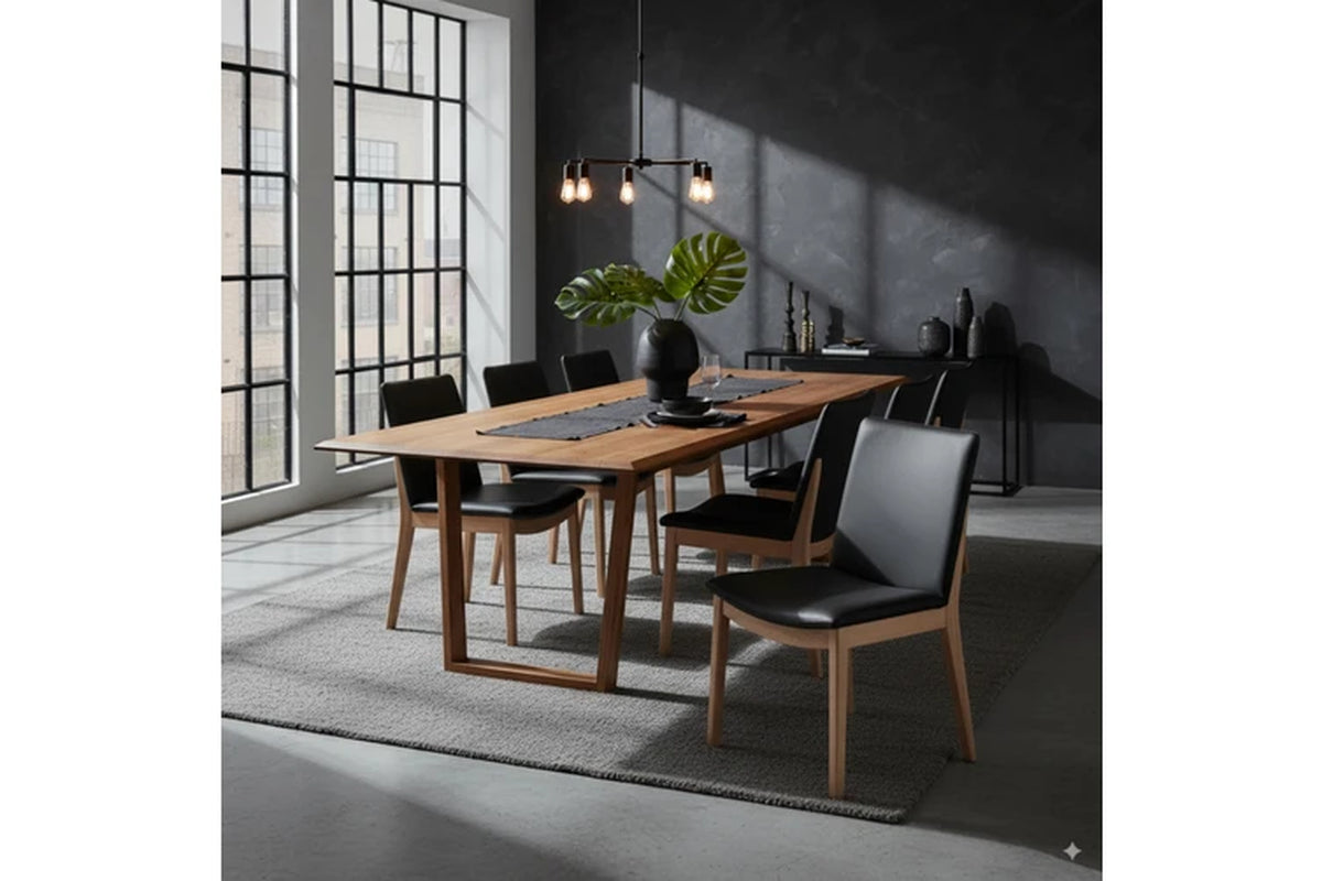 Japandi 9Pc Set Dining Table Chair Black