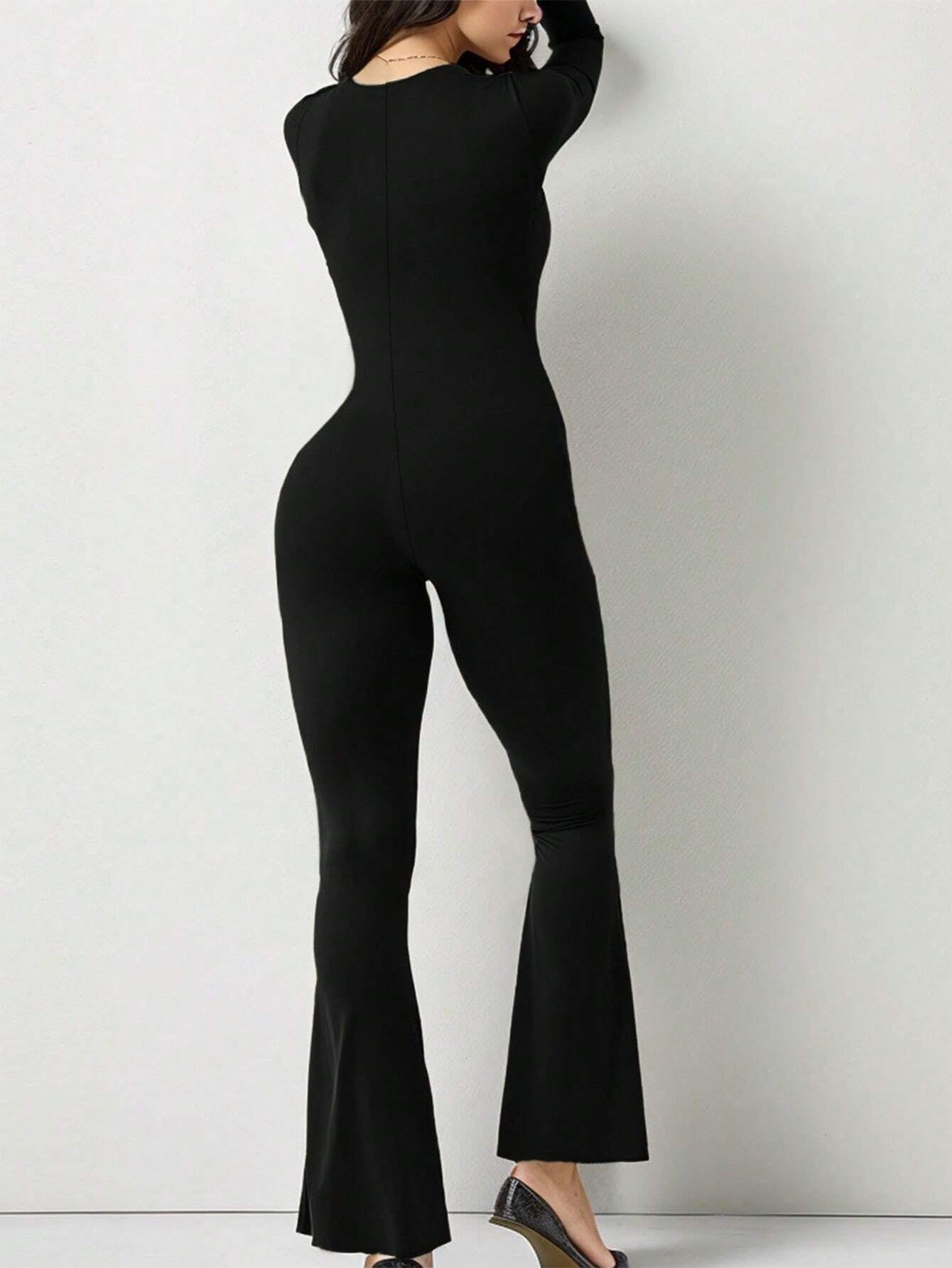 INAWLY Women'S Square Neck Long Sleeve Flare Jumpsuit Fall Cloth for Women