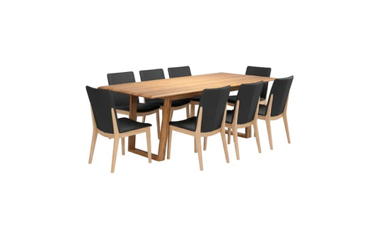Japandi 9Pc Set Dining Table Chair Black