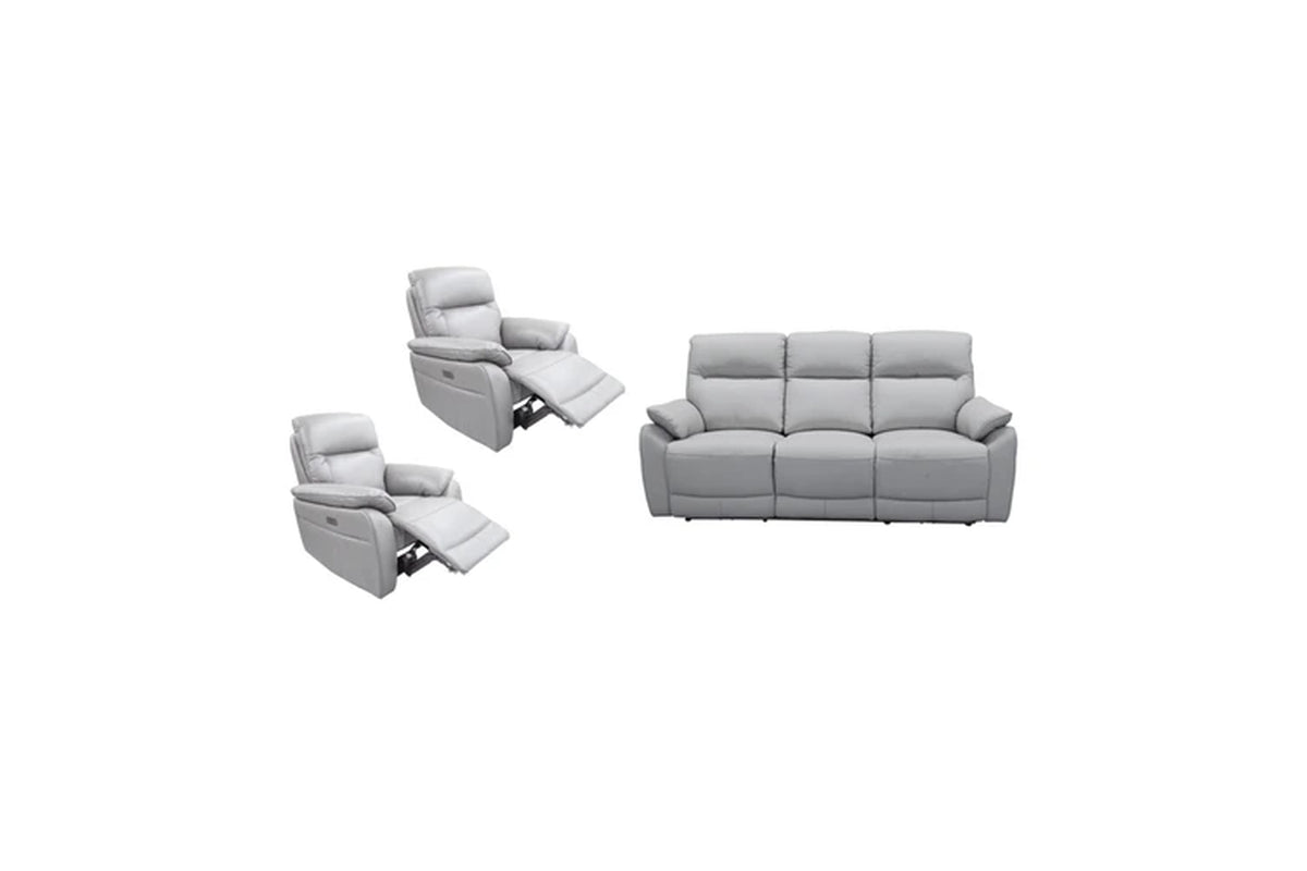 North Star 1+1+3 Seater Electric Power Genuine Leather Recliner Sofa Lounge Silver