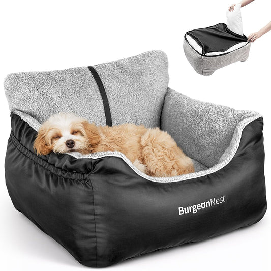 Car Seat for Small Dogs, Fully Detachable and Washable Puppy Booster Seat, with Storage Pockets and Clip-On Leash, Portable Soft Travel Carrier Bed