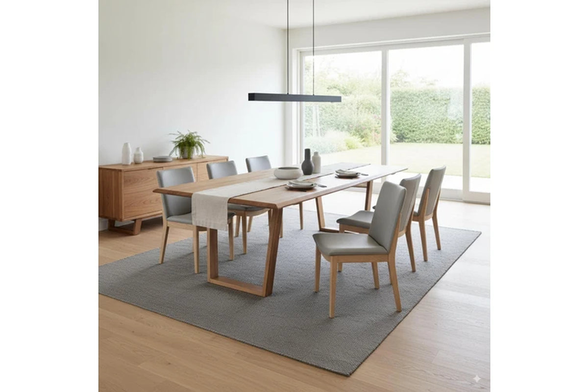 Japandi 9Pc Set Dining Table Chair Pewter Grey